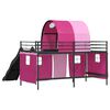vidaXL Kids'Loft Bed Frame with Curtains, Arch, Slide Black and Pink