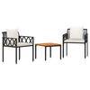 vidaXL Outdoor Furniture Set 3 pcs Black and Cream White Poly Rattan