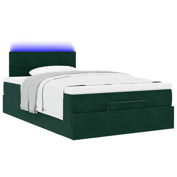 vidaXL Ottoman Bed with Mattress & LEDs Dark Green 120x200cm Velvet