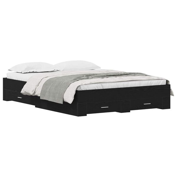 vidaXL Bed Frame with Drawer Black Oak 140 x 200 cm Engineered Wood