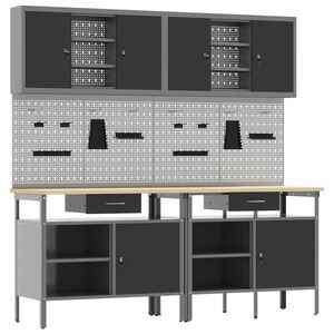 vidaXL Work Bench Set with Lock 8 pcs Red and Grey Powder-Coated Steel