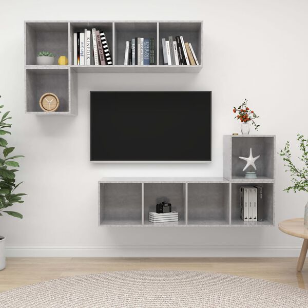 vidaXL 4 Piece TV Cabinet Set Concrete Grey Engineered Wood