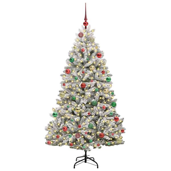 vidaXL Artificial Christmas Tree Green and White 180 cm PVC and Metal