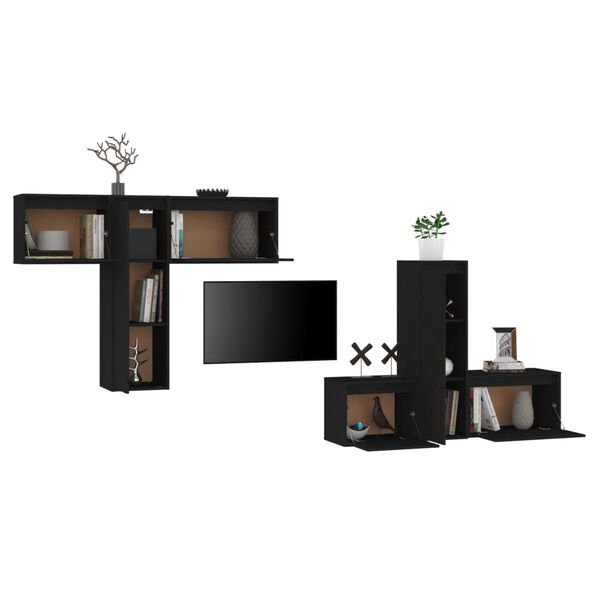 vidaXL TV Cabinets 6 pcs Black Solid Wood Pine