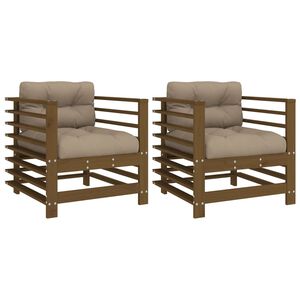 vidaXL Garden Chairs with Cushions 2 pcs Honey Brown Solid Wood Pine