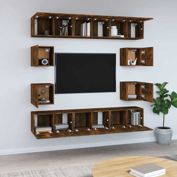 vidaXL 10 Piece TV Cabinet Set Smoked Oak Engineered Wood