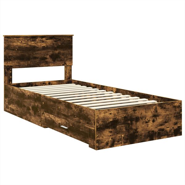 vidaXL Bed Frame with Headboard Smoked Oak 90 x 200 cm Engineered Wood
