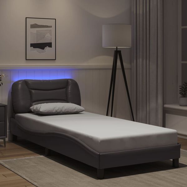 vidaXL Bed Frame with LED without Mattress "Hvar" Grey 90x190 cm