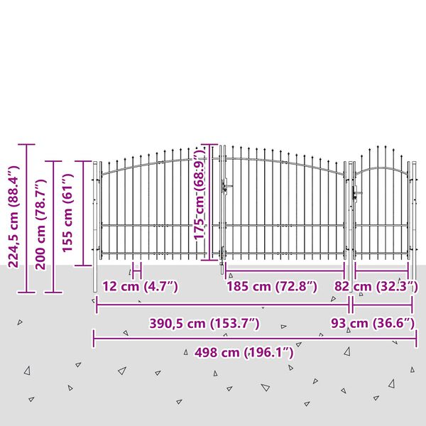 vidaXL Garden Gate Black 150 x 400 cm Steel