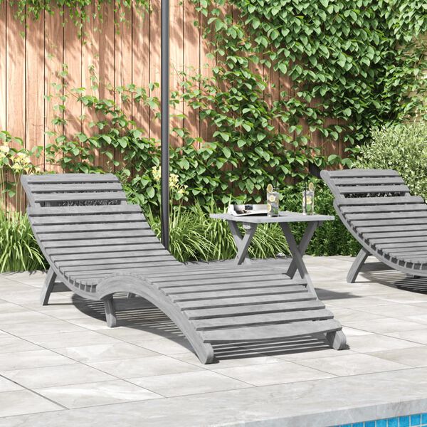 vidaXL Sun Lounger Grey 184x55x64 cm Solid Wood Acacia