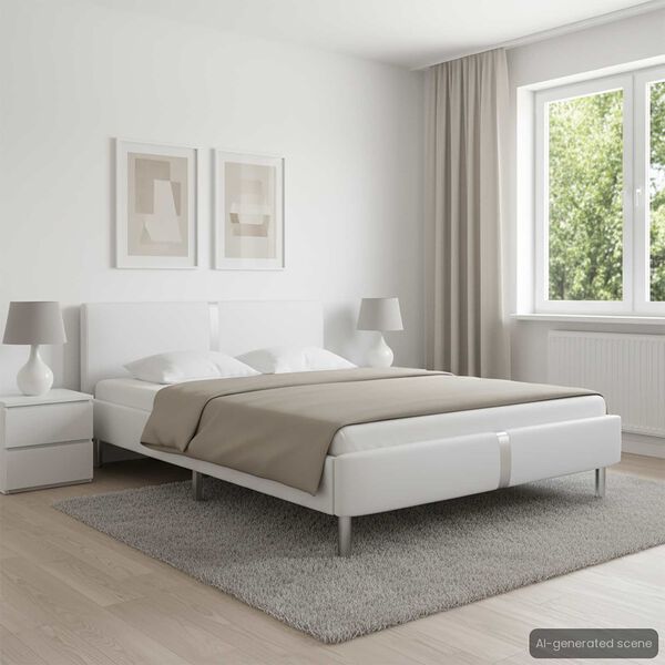 vidaXL Bed Frame without Mattress White Faux Leather 135x190 cm Double
