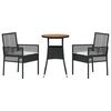 vidaXL Garden Dining Set 3 pcs Black Poly Rattan