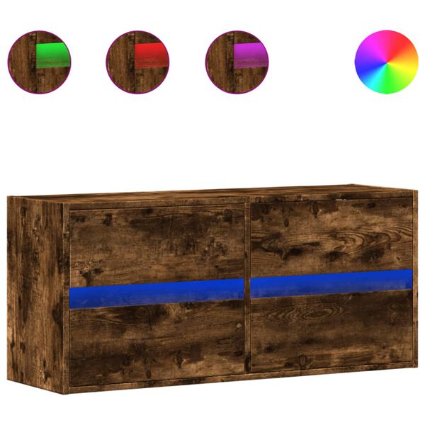 vidaXL TV Wall Cabinet with LED Lights Smoked Oak 100x31x45 cm
