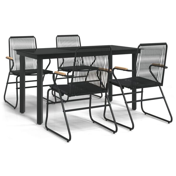 vidaXL 5 Piece Garden Dining Set Black PVC Rattan