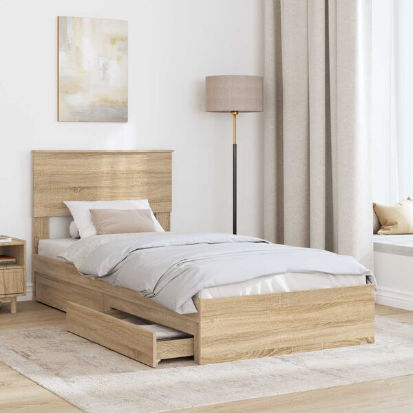 vidaXL Storage Bed with Drawer Sonoma Oak 90 x 200 cm Engineered Wood