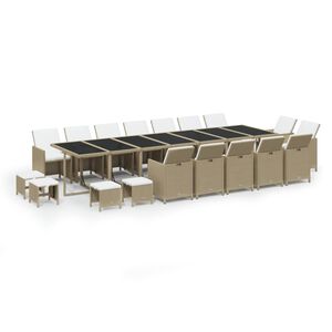 vidaXL 19 Piece Garden Dining Set with Cushions Poly Rattan Beige