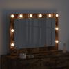 vidaXL Vanity Mirror with LED Strip Lights Smoked Oak 80 x 55 x 18 cm