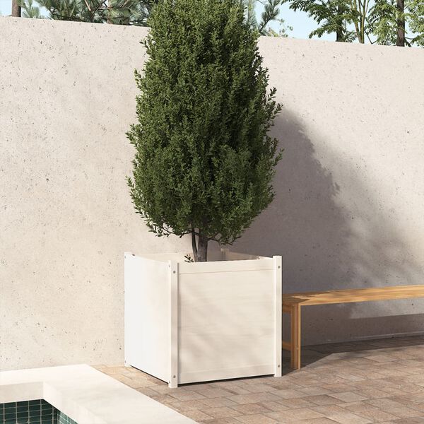 vidaXL Garden Planter White 70x70x70 cm Solid Pinewood