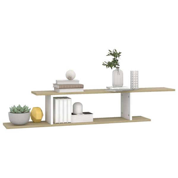 vidaXL Wall-Mounted TV Shelf White & Sonoma Oak 125x18x23 cm Engineered Wood