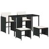 vidaXL 5 Piece Garden Dining Set with Cushions Black Poly Rattan