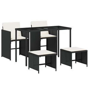 vidaXL 5 Piece Garden Dining Set with Cushions Black Poly Rattan