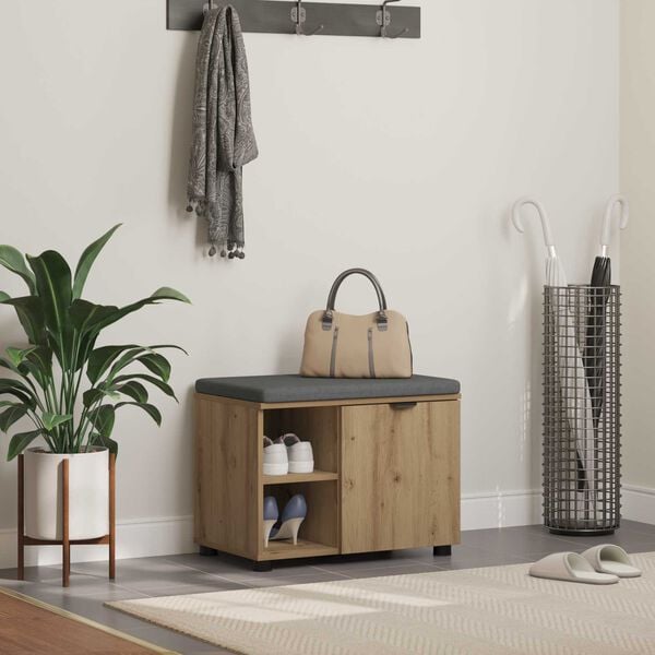 vidaXL Hall Bench with Cushion with Shelf Artisan Oak 60 x 38 x 46 cm