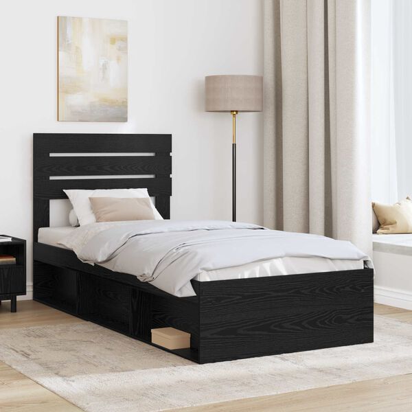 vidaXL Bed Frame with Headboard Black 75 x 190 cm Solid Pine Wood