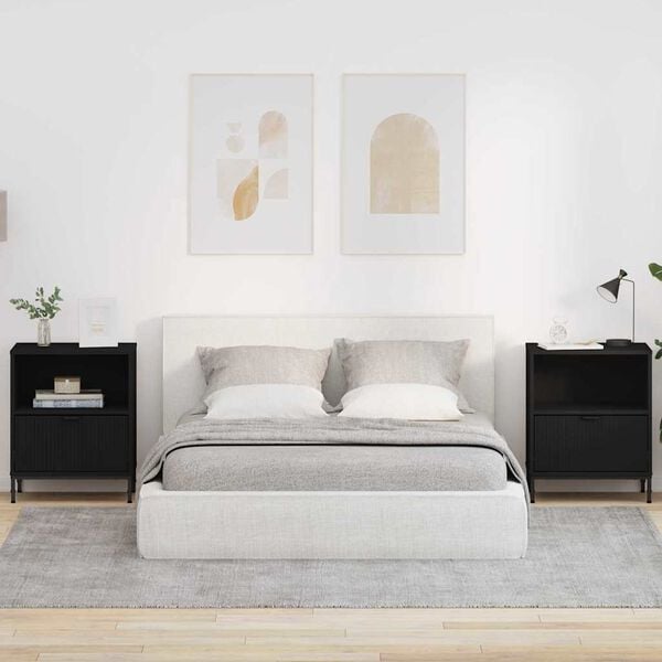 vidaXL Bedside Cabinet 2 pcs Black 49 x 36 x 61 cm Engineered wood