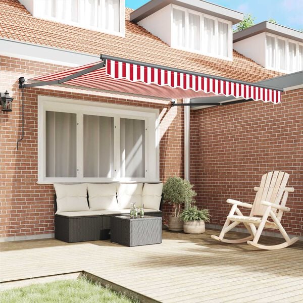 vidaXL Retractable Awning Manual Red and White 350 x 250 cm