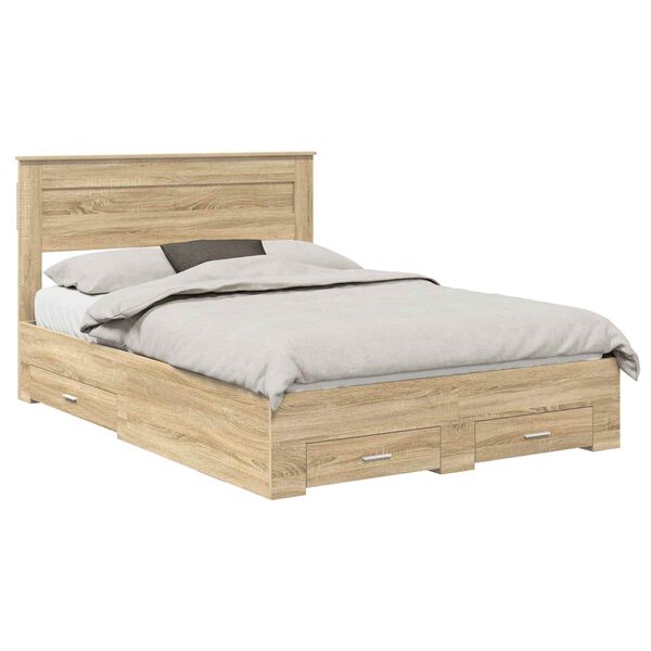 vidaXL Bed Frame with Drawer Sonoma Oak 140 x 190 cm Engineered Wood