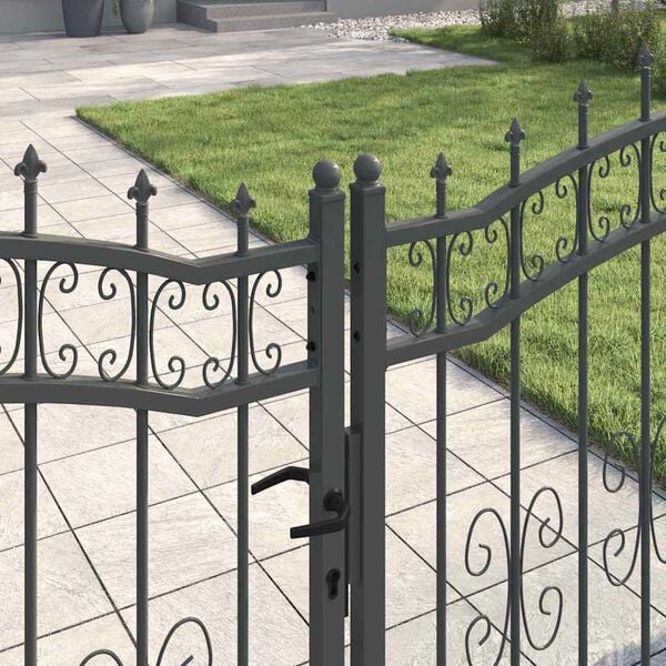 vidaXL Fence Gate with Spear Top with Lock Grey 305 x 125 cm Steel