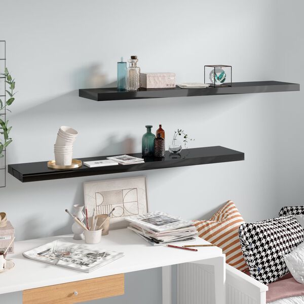 vidaXL Floating Wall Shelves 2 pcs High Gloss Black 120x23.5x3.8 cm MDF