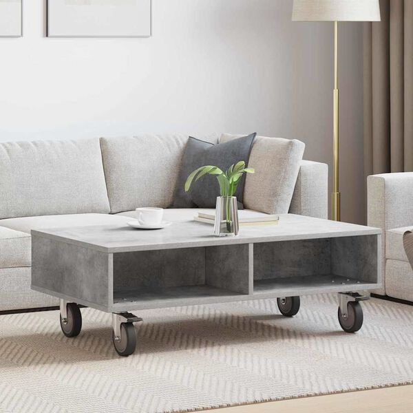 vidaXL Side Table with Wheels Concrete Grey 90 x 50 x 30 cm