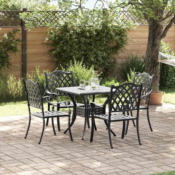 vidaXL Garden Table Set 5 pcs Black Cast Aluminium