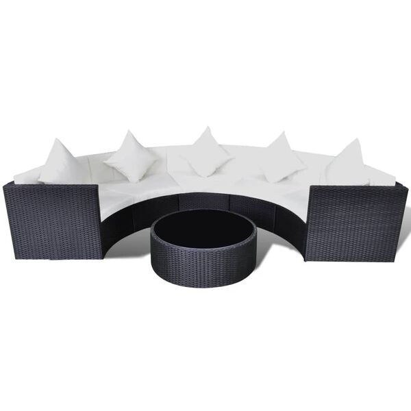 vidaXL 6 Piece Garden Lounge Set with Cushions Poly Rattan Black