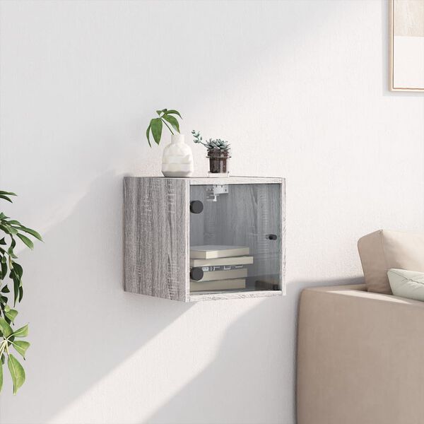 vidaXL Bedside Cabinet with Glass Door Grey Sonoma 35x37x35 cm