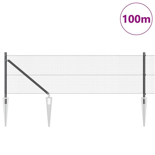 vidaXL Fence Post Grey 100 x 0.8 m (16 x 16 mm mesh) Steel and PVC