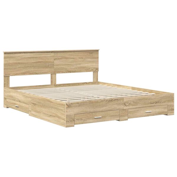 vidaXL Bed Frame with Drawer Sonoma Oak 200 x 200 cm Engineered Wood