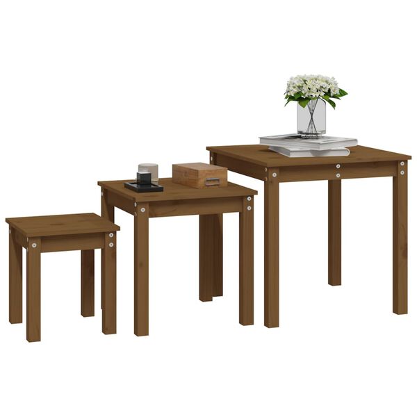 vidaXL Nesting Tables 3 pcs Honey Brown Solid Wood Pine
