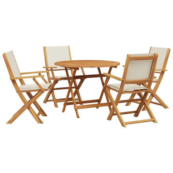 vidaXL 5 Piece Garden Dining Set Cream White Fabric and Solid Wood