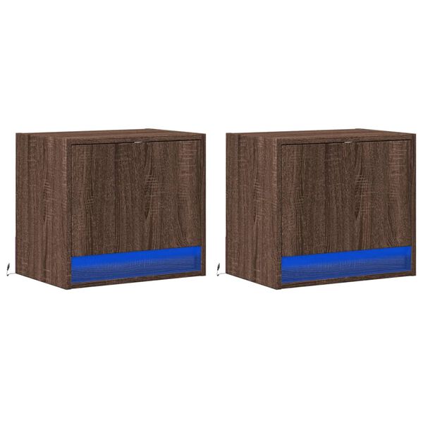 vidaXL Wall-mounted Bedside Cabinets with LED Lights 2 pcs Brown Oak