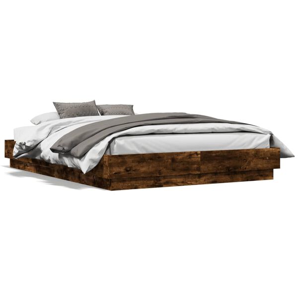vidaXL Bed Frame with LED without Mattress Smoked Oak 135x190 cm Double