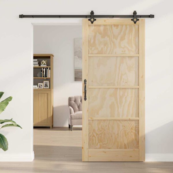 vidaXL Sliding Door Natural and Black 93 x 211 cm