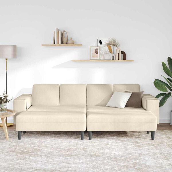 vidaXL Fabric Sofa with Cushion Cream 208 cm Corduroy fabric