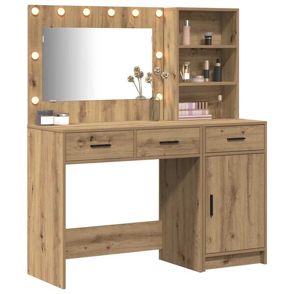 vidaXL Dressing Table with Mirror Lights 2 pcs Brown Engineered Wood