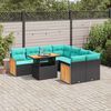 vidaXL 9 Piece Garden Sofa Set with Cushions Black Poly Rattan Acacia