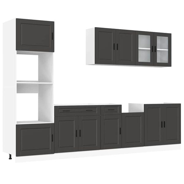 vidaXL 7 Piece Kitchen Cabinet Set Porto Black Engineered Wood