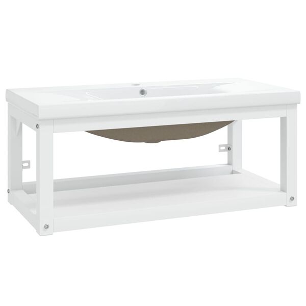 vidaXL Bathroom Washbasin Frame with Built-in Basin White Iron