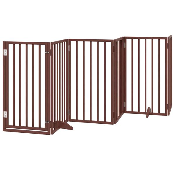 vidaXL Dog Gate with Door Foldable 12 Panels Brown 600 cm Poplar Wood