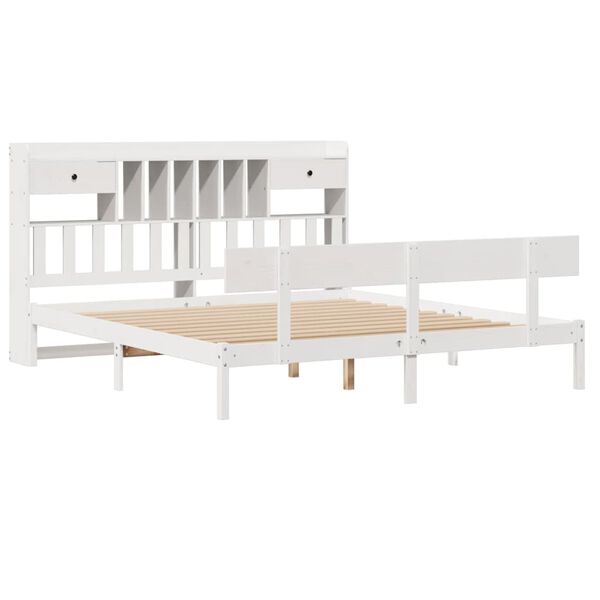 vidaXL Bookcase Bed without Mattress White 180x200 cm Super King Solid Wood Pine